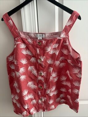Liz Claiborne Coral-Red Palm Print Button-Front Camisole
